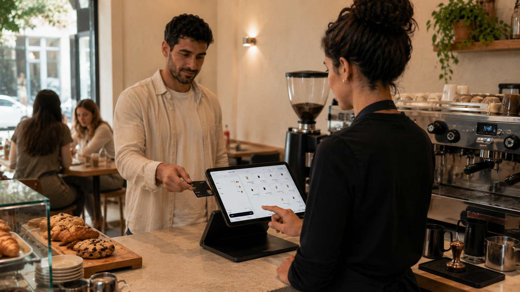 Barista using ANGLE point of sale in a cafe